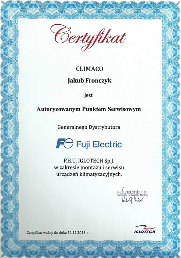 Certyfikat Fuji Electric 2013