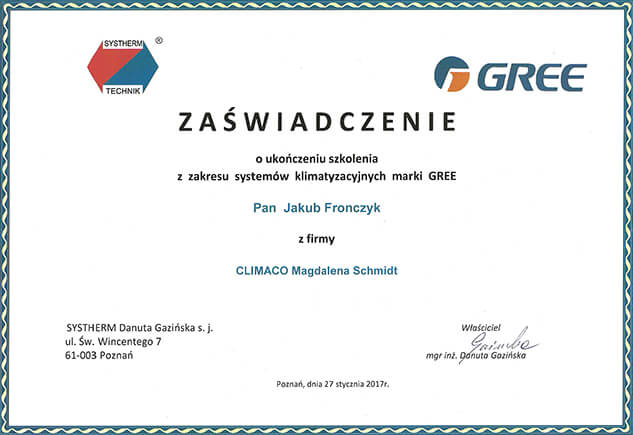 Certyfikat Gree 2017