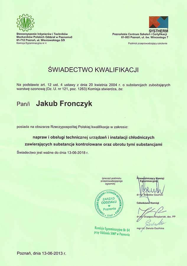Certyfikat Systherm 2018
